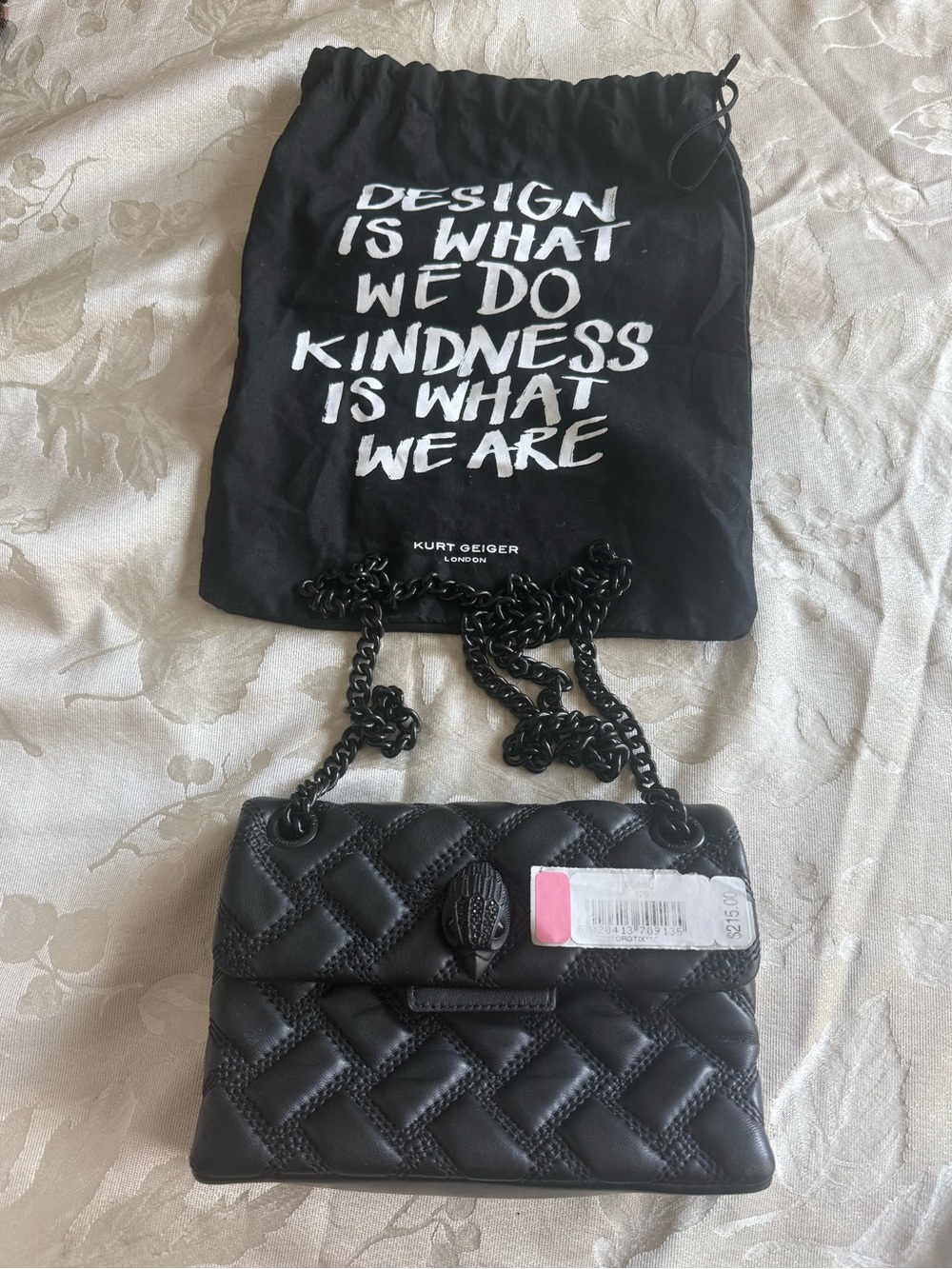 Kurt Geiger Black Quilted Leather Kensington Shoulder Crossbody Bag + Dust Bag